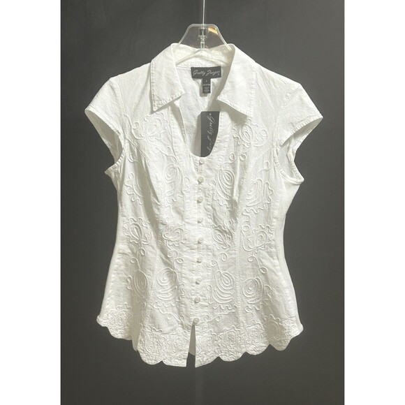 Gretty Zueger Womens Small White Embroidered Cap Sleeve Top NWT - Picture 1 of 15